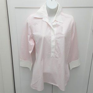 LAND'S END Women's Blouse Classic Striped Pink and White Size 12 NWOT